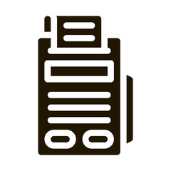 Poster - Cash Machine Calculator And Check glyph icon . Money Sign On Smartphone Display And Magnifier, Web Site Financial Pictogram. Calculator Monochrome Illustration