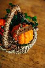 Autumn Basket With Pumpkin And A Thank You Note