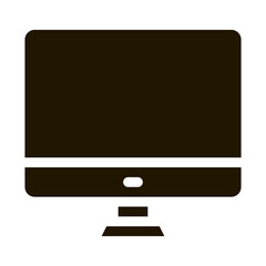 Sticker - Graph On Computer Monitor Financial glyph icon . Money Dollar Sign On Smartphone Display And Magnifier, Web Site Financial Pictogram. Monochrome Illustration