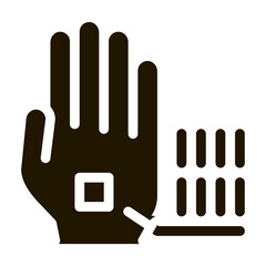 Poster - Information Chip On Hand Biomaterial glyph icon . Biology And Science Flasks, Bioengineering, Dna And Medicine Vaccine Biomaterial Pictogram. Monochrome Illustration