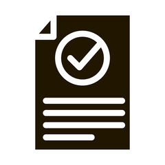 Poster - Document Text File With Approved Mark glyph icon . Approved Sign On Carton Box, Computer Monitor And Smartphone Display Pictogram. Monochrome Illustration