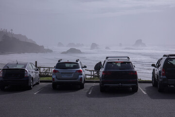 cars and RV at the coast