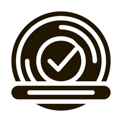 Poster - Approved Button With Text Element glyph icon . Approved Sign On Document File And Hands, Computer Monitor And Smartphone Display Pictogram. Monochrome Illustration