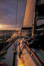 Long Haul Sailboat Sailing Into The Sunset