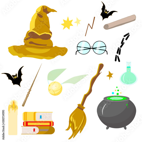 Fotografía Gryffindor magic hat and others Subjects of the school of magic