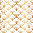 Art deco fan. Gold seamless pattern nouveau. Golden gatsby texture. Vintage scale ornate background. Classic great style. Roaring ornament. Elegant geometric motif. Design shell for prints. Vector