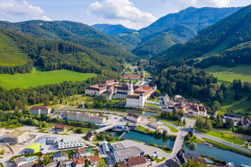 Wall Mural - Lilienfeld cityview and Abbey in Lower Austria, Europe