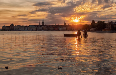 Canvas Print - Stockholm old town skyline at sunset.