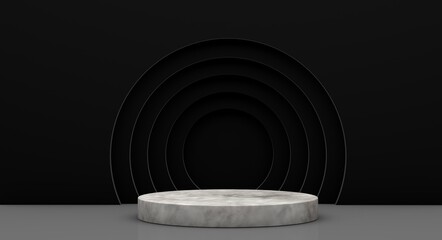 Poster - Podium for product presentation with yellow circles, 3d render background