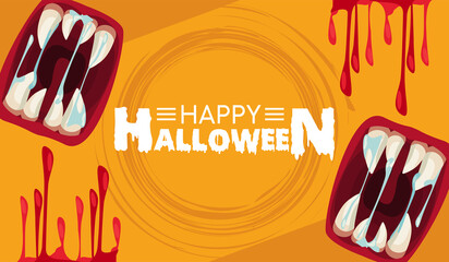 Canvas Print - happy halloween horror celebration poster with mouths and blood