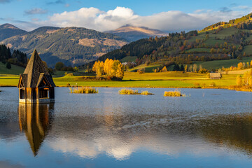 Canvas Print - autumn pond under the mountains, Murau district,.Styria, Austria