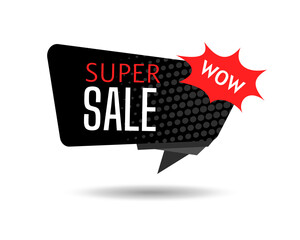 Wall Mural - Black Friday super sale banner template. Abstract advertising sign banner of sales, promotion. Super sale and discount. Halftone dot background, black and red. Isolated vector illustration