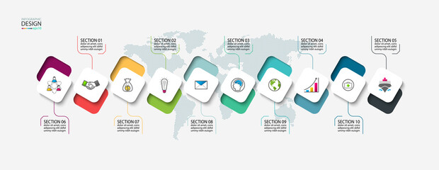 Wall Mural - Squares label infographic with 10 steps.