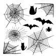 © Kamila Bay - vector set of spider webs, cats, bats and spider. Hand drawn black ink and traced doodle collection for Halloween theme.