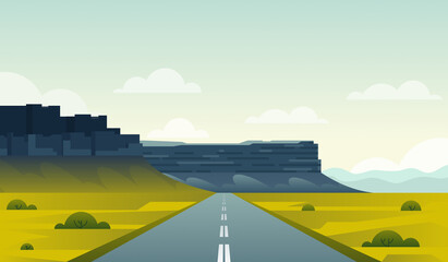 Wall Mural - Vector illustration of Iceland landscape with road. Mountains, desert, canyon