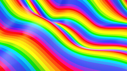 Aufkleber - Multicolored elegant wavy lines. Computer generated surface with rainbow colors, 3d rendering