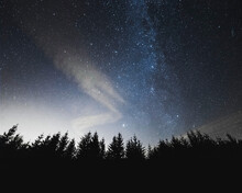 Starry Sky With Swirling Clouds Over Trees