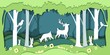 © SpicyTruffel - Paper cut environment. Multilayer flat cardboard forest with animals, save the world origami concept. Deer, hares and birds among trees for posters and flyers. Vector nature landscape background