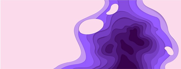 Aufkleber - Paper cut 3D background. Abstract minimal handmade origami pink and purple gradient with dark depth, smooth shapes with copy space vector liquid design for web and horizontal flyers, poster and banner