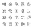 Vector set of setup line icons. Contains icons settings, installation, maintenance, update, download, configuration, options, restore settings and more. Pixel perfect.
