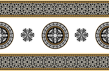 Wall Mural - Seamless pattern decorated with precious stones, gold chains and pearls.	