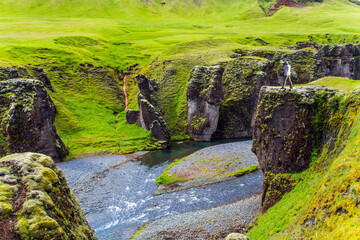 Wall Mural - Cliffs covered with green moss