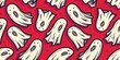 Colored seamless pattern wallpaper with scary horrible ghost, spirit and soul for halloween holiday design. October party banner, poster or postcard