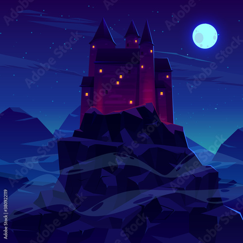 Cuadros en Lienzo Ancient castle or fortress in mountains vector