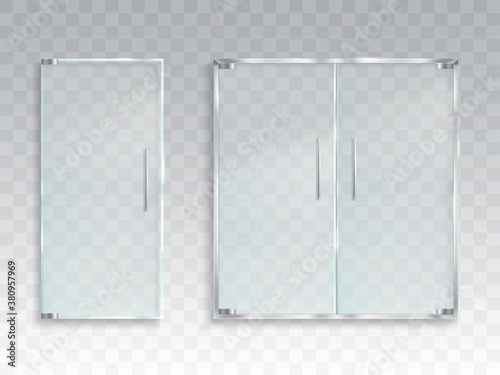 Fotomural Vector realistic illustration of a layout of an entrance glass door with metal h