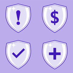 Wall Mural - Shields Set Money Check mark medical exclamation Sign Vector