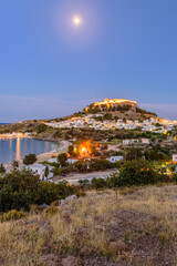 Wall Mural - Sightseeing of Greece. Lindos village and Lindos castle, beautiful night view with illumination, Rhodes island, Dodecanese, Greece