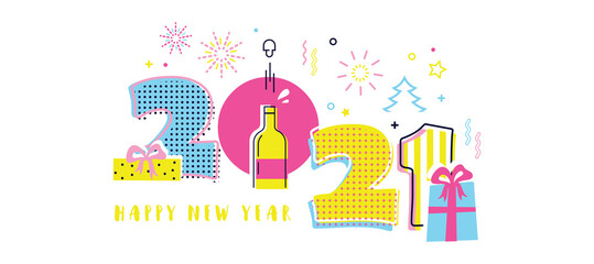 Wall Mural - Happy New Year- 2021. Greeting background design. New Year, social media promotional content. Vector illustration