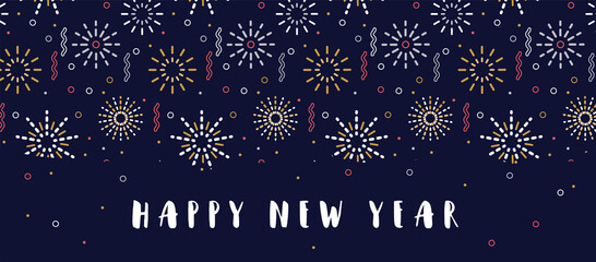 Wall Mural - Happy New Year- 2021 . Banner with firework background pttern. Social media promotional content or greeting card. Vector illustration