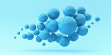 3d Render Illustration For Advertising. Many Blue Spheres On A Blue Background.