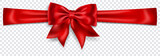 Fototapeta Tematy - Beautiful red bow with horizontal ribbon with shadow on transparent background. Transparency only in vector format