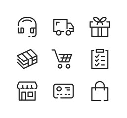 Poster - shopping line icons set. modern graphic design concepts, black stroke linear symbols, simple outline