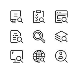 Poster - search line icons set. modern graphic design concepts, black stroke linear symbols, simple outline e