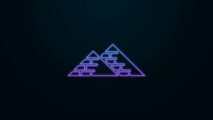 Poster - Glowing neon line Egypt pyramids icon isolated on black background. Symbol of ancient Egypt. 4K Video motion graphic animation