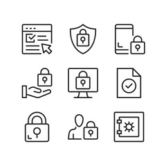 Leinwandbilder - Computer security line icons. Cybersecurity, password, private internet access, information protection concepts. Simple outline symbols, modern linear graphic elements. Thin line design. Vector icons 