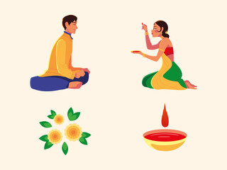 Poster - happy bhai dooj with indian man and woman cartoon vector design