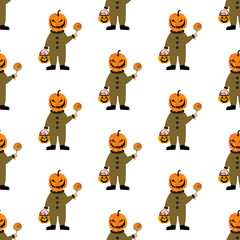 Wall Mural - Evil pumpkin halloween party costume seamless pattern