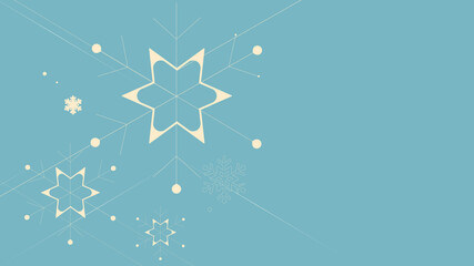 Poster - Christmas and New Year. Abstract flat Christmas snowflakes and stars on blue background. Vector illustration