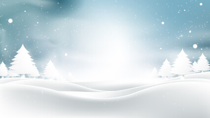 Poster - Christmas and New Year. Winter landscape with falling christmas snowflakes, light, stars. Vector illustration