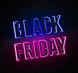 Poster - Black Friday Poster Design Uppercase letters glowing with neon lights.
