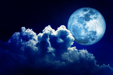 Wall Mural - full moon in blue lighting night sky background with clouds. (elements of this image furnished by na