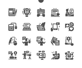 Poster - Blogging, blogger, creative blog, commercial blog posting, copywriting, marketing strategy. Blog social media info. Vector Solid Icons. Simple Pictogram