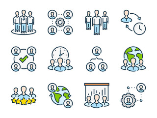 Wall Mural - Teamwork and Leadership related color line vector icon set. Team and Community colorful icons. Partnership vector icons.