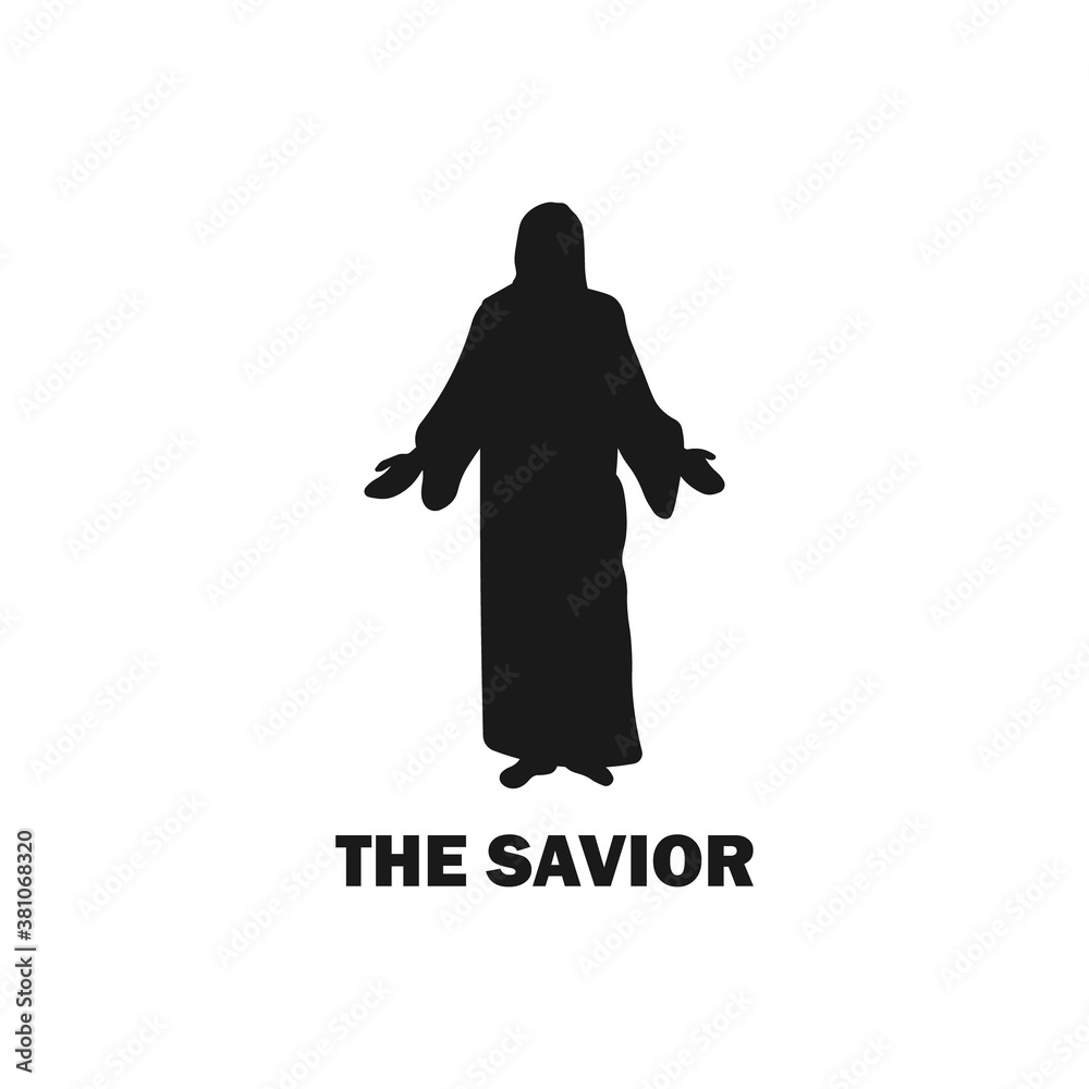 Standing Jesus Christ with arms open silhouette. The Lord and Savior  concept. Christianity religion. Christian design. Church worship. Christmas  and Easter holiday icon - Black vector illustration. Stock Vector | Adobe  Stock, image size:1000x1000