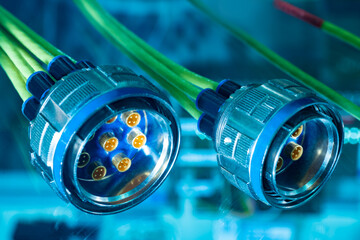 Poster - multi-coaxial cable assembly. power connector close-up. power cable connections. eight pin socapex p