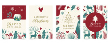 Collection Of Winter Background Set With Tree,raindeer,flower,leaves.Editable Vector Illustration For Christmas Invitation,postcard And Website Banner